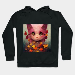 Cute happy pink cute Kitty On The Autumn leaves cat lovers gift Hoodie